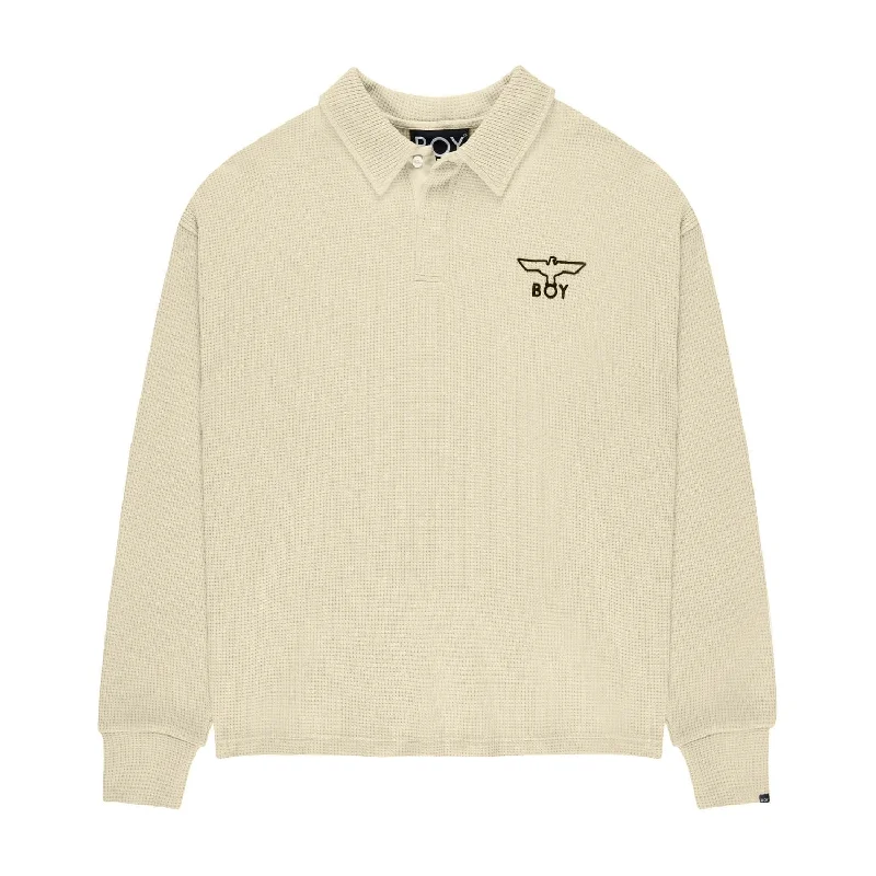 BOY WAFFLE RUGBY SWEATSHIRT - OFF WHITE