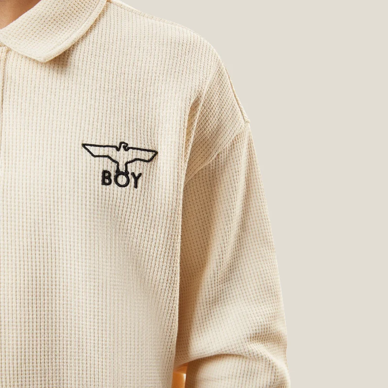 BOY WAFFLE RUGBY SWEATSHIRT - OFF WHITE