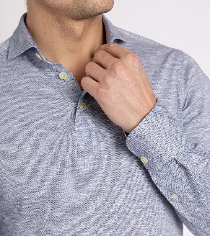 Finamore Orlando Cotton Mix Polo Shirt: Blue Marl