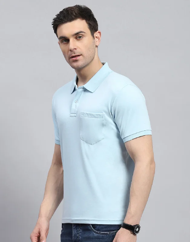 Men Blue Solid Polo Collar Half Sleeve T-Shirt