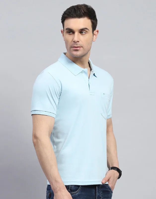 Men Blue Solid Polo Collar Half Sleeve T-Shirt