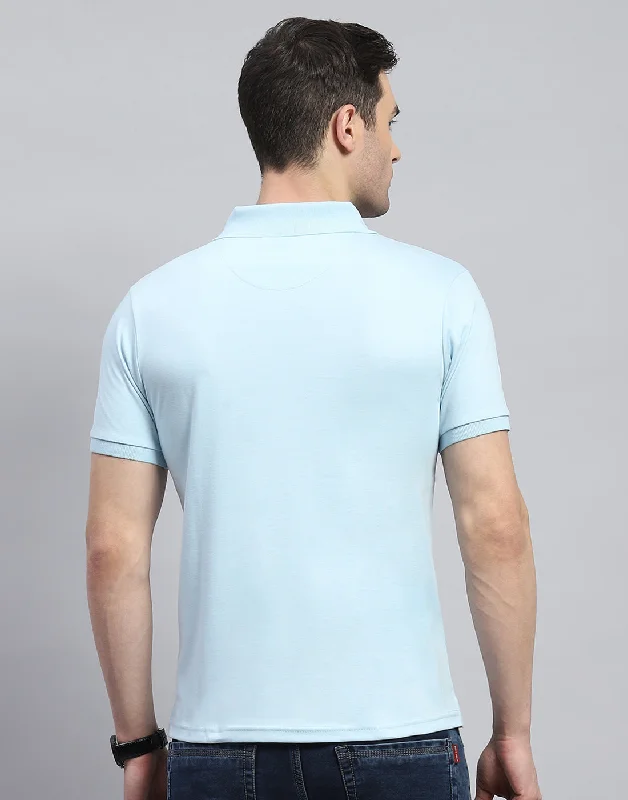 Men Blue Solid Polo Collar Half Sleeve T-Shirt