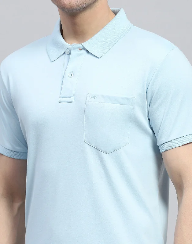 Men Blue Solid Polo Collar Half Sleeve T-Shirt