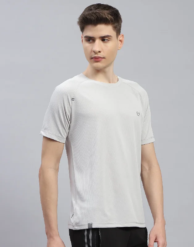 Men Grey Printed Round Neck Half Sleeve T-Shirt