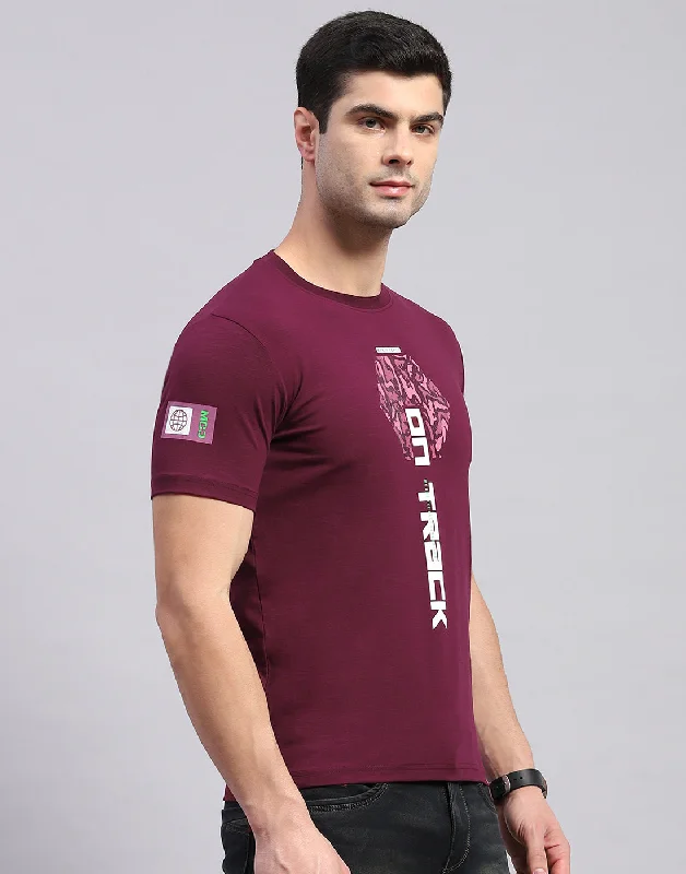 Men Maroon Printed Round Neck Half Sleeve T-Shirt