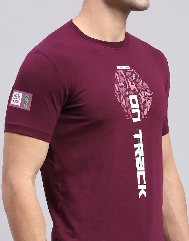 Men Maroon Printed Round Neck Half Sleeve T-Shirt