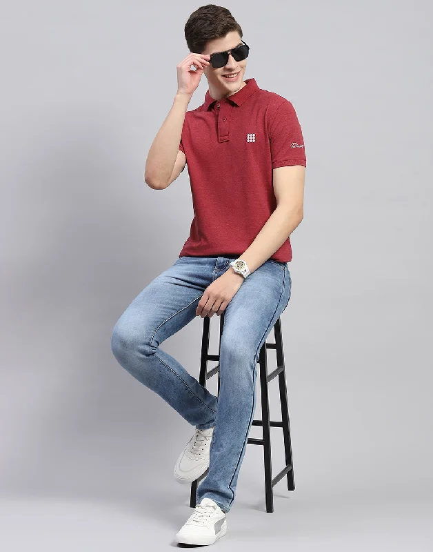 Men Maroon Solid Polo Collar Half Sleeve T-Shirt