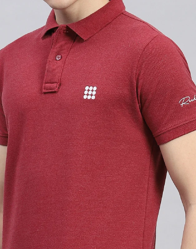 Men Maroon Solid Polo Collar Half Sleeve T-Shirt