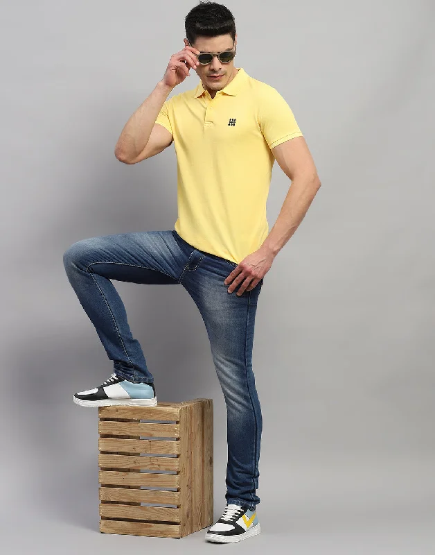 Men Yellow Solid Polo Collar Half Sleeve T-Shirt