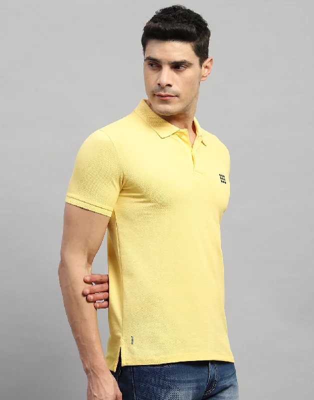 Men Yellow Solid Polo Collar Half Sleeve T-Shirt