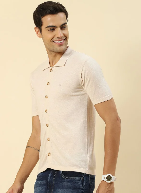 Men Beige Plain T-Shirt