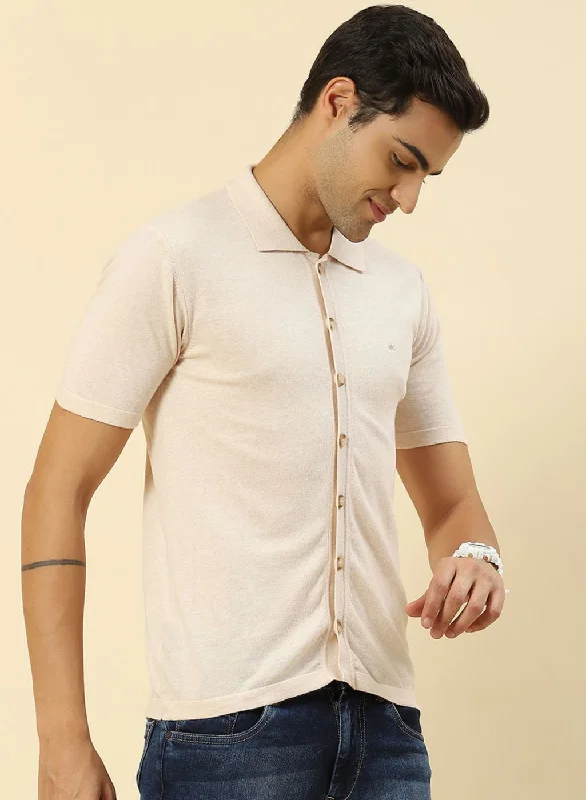 Men Beige Plain T-Shirt