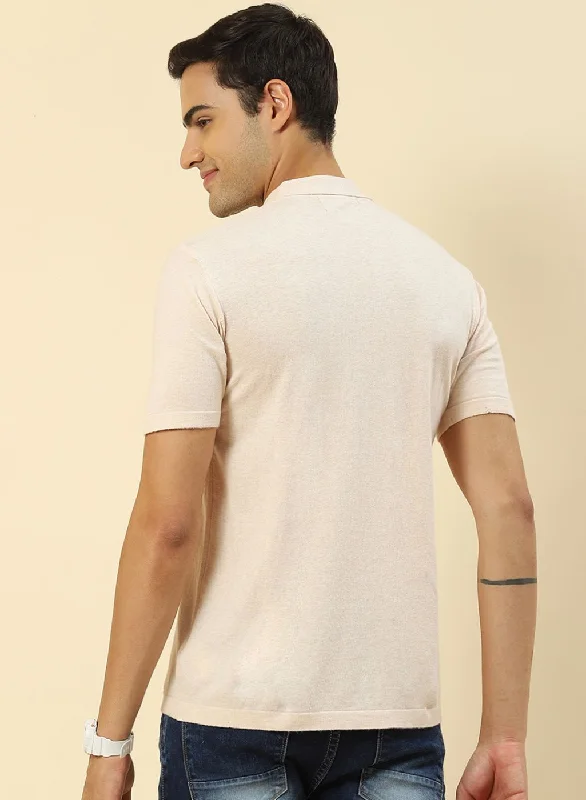 Men Beige Plain T-Shirt