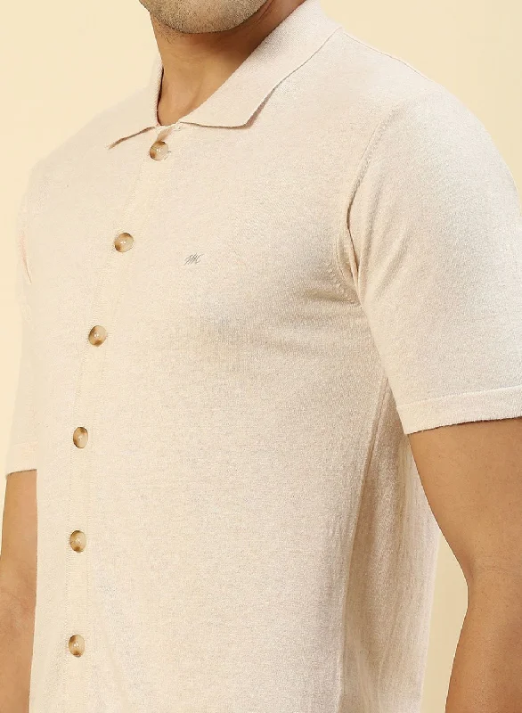 Men Beige Plain T-Shirt