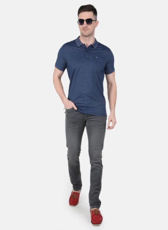 Men Blue Solid T-Shirt