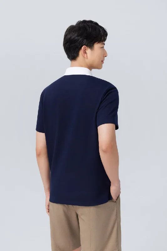 VISDRY™ Pique Contrast Collar Polo | Navy NNY096