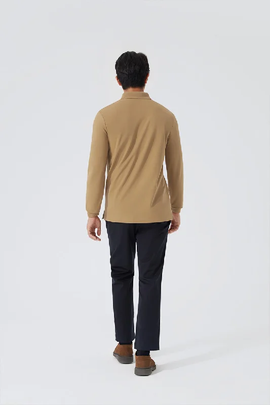 VISDRY™ Pique Long Sleeve Polo | Khaki KE0178