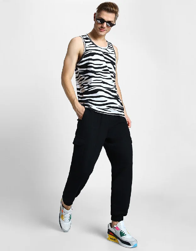 White & Black Zebra Printed Gym Vest