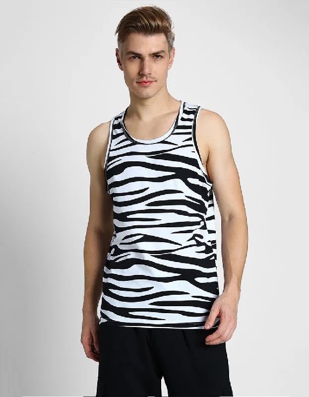 White & Black Zebra Printed Gym Vest