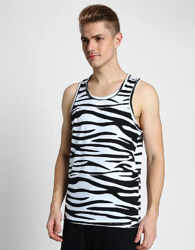 White & Black Zebra Printed Gym Vest