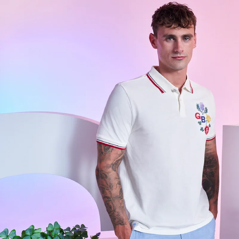 Ben Sherman Team GB Floral Embroidered Polo Ivory