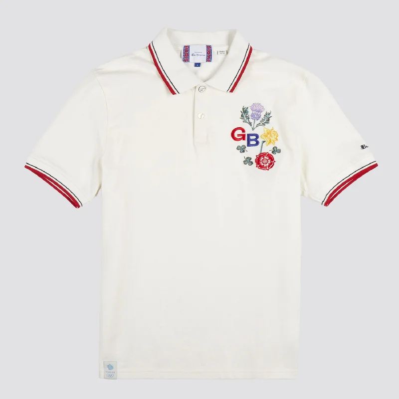 Ben Sherman Team GB Floral Embroidered Polo Ivory