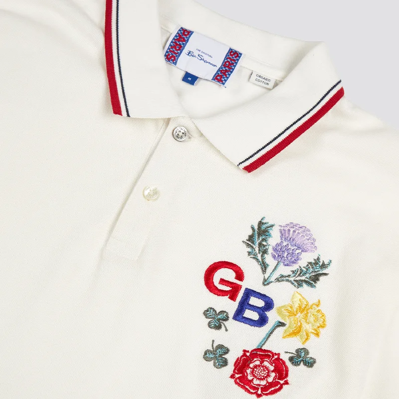 Ben Sherman Team GB Floral Embroidered Polo Ivory