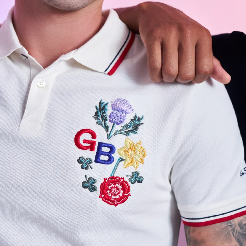 Ben Sherman Team GB Floral Embroidered Polo Ivory