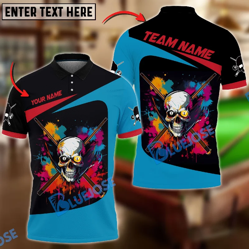 BlueJose Billiards Colorful Skull Personalized Name, Team Name Shirt