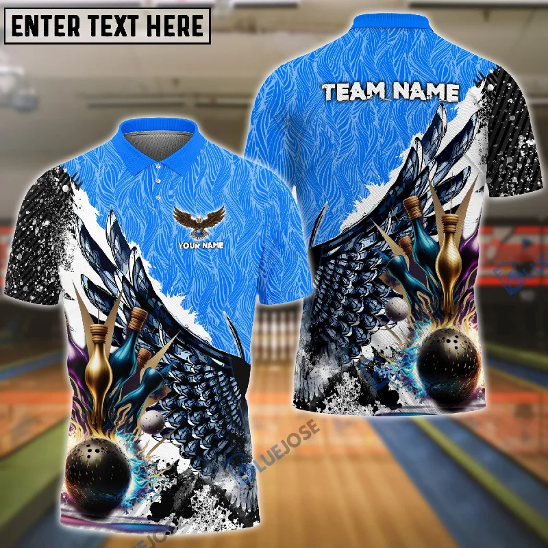 BlueJoses Wing Bowling And Pins Pattern Customized Name, Team Name 3D Shirt (4 Colors)