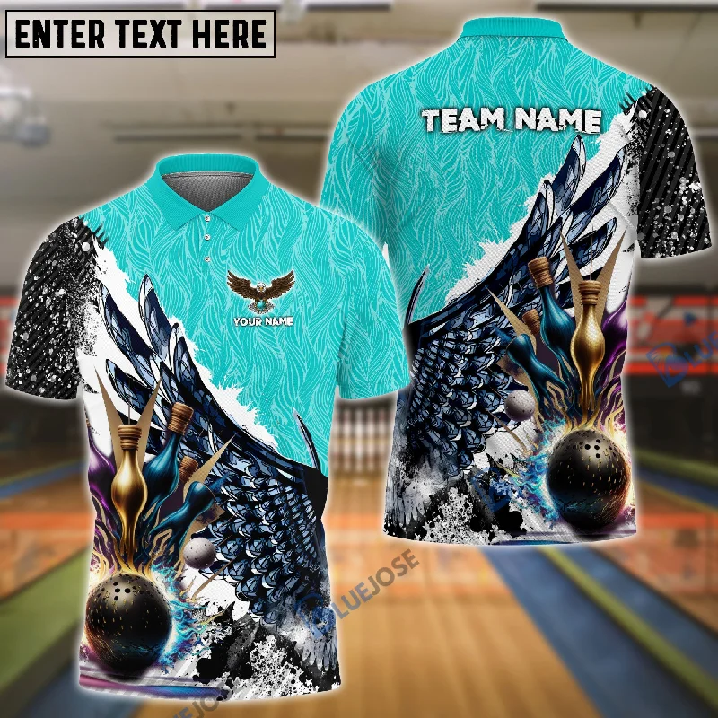 BlueJoses Wing Bowling And Pins Pattern Customized Name, Team Name 3D Shirt (4 Colors)