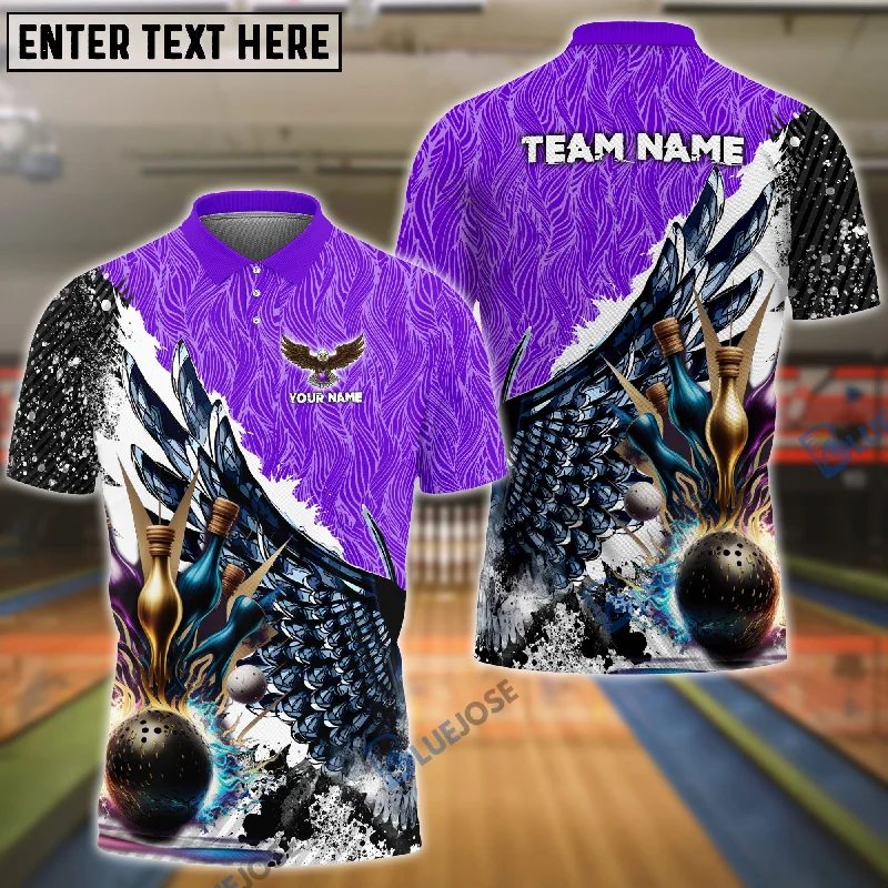 BlueJoses Wing Bowling And Pins Pattern Customized Name, Team Name 3D Shirt (4 Colors)