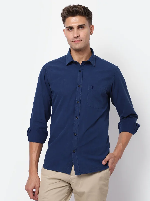 Cantabil Men Cotton Solid Navy Blue Full Sleeve Casual Shirt for Men with Pocket