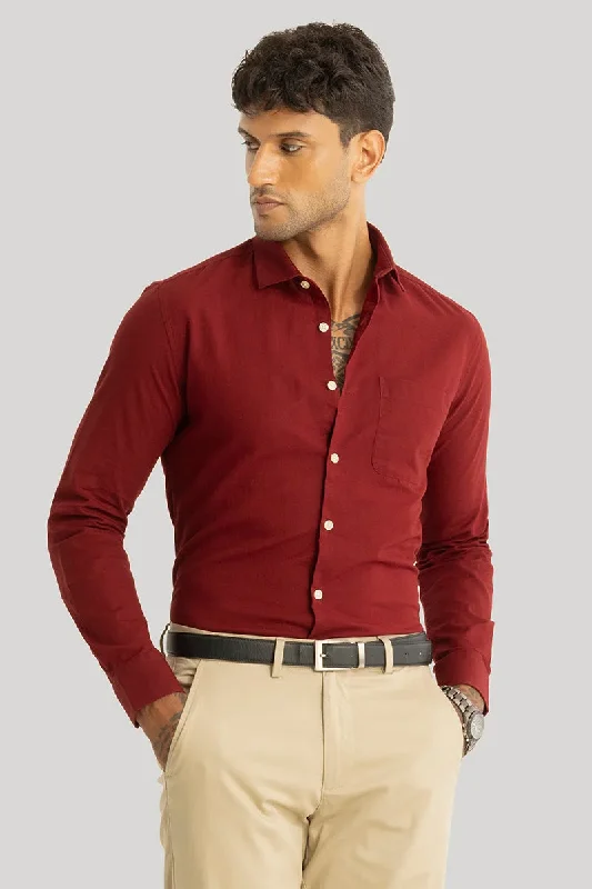 Claudio Red Plain Linen Shirt