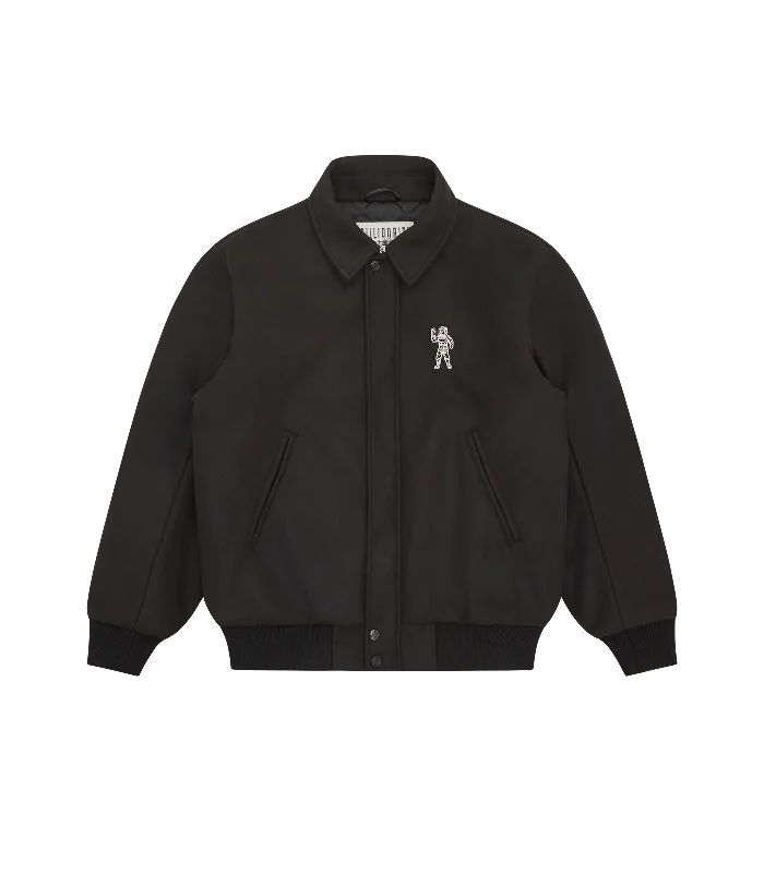 COLLARED VARSITY JACKET - BLACK