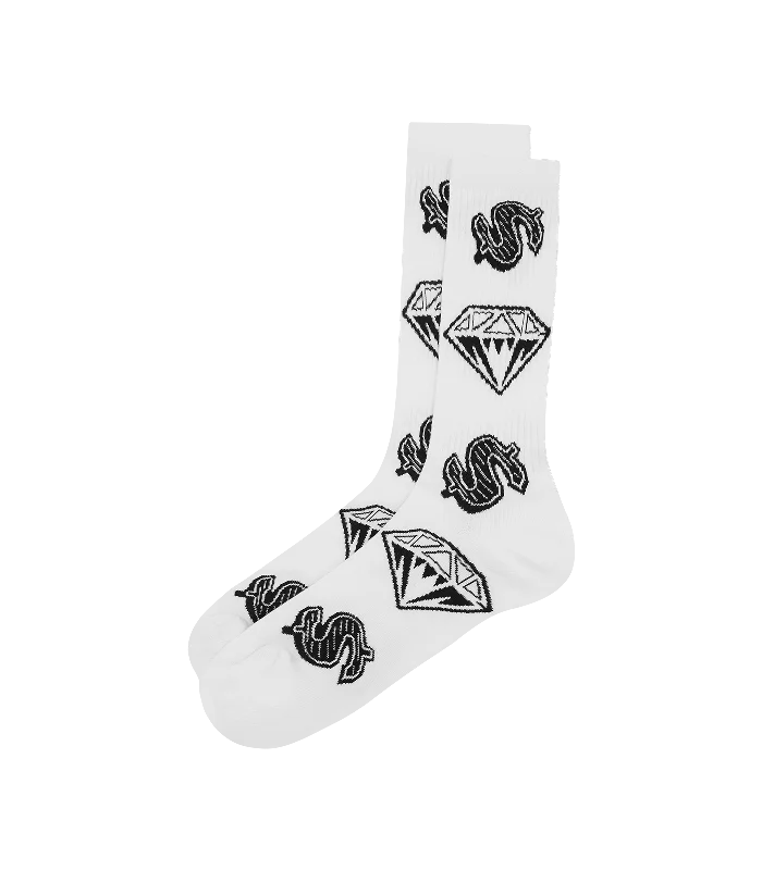 DIAMONDS AND DOLLARS SOCKS - WHITE