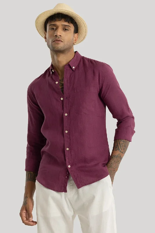 Elementary Magenta Plain Pure Linen Shirt