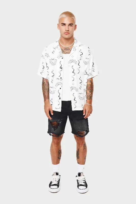 HAND-DRAWN ABSTRACT RESORT SHIRT - OFF WHITE