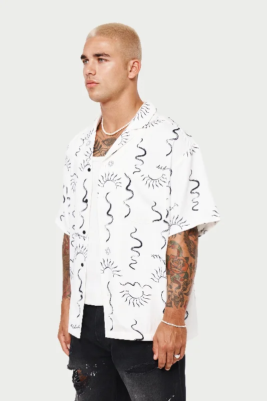 HAND-DRAWN ABSTRACT RESORT SHIRT - OFF WHITE