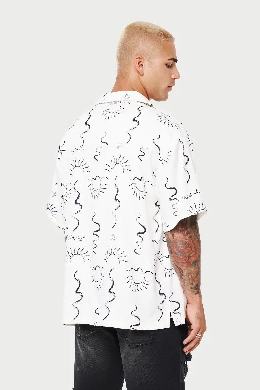 HAND-DRAWN ABSTRACT RESORT SHIRT - OFF WHITE