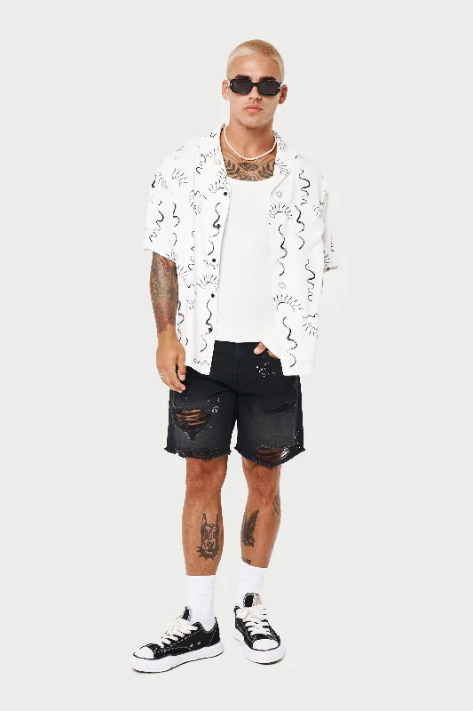 HAND-DRAWN ABSTRACT RESORT SHIRT - OFF WHITE