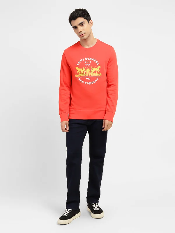 Men's Graphic Print Crew Neck Sweatshirt Red