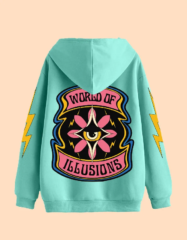 World of Illusion Green Back Graphic Printed Hoodie