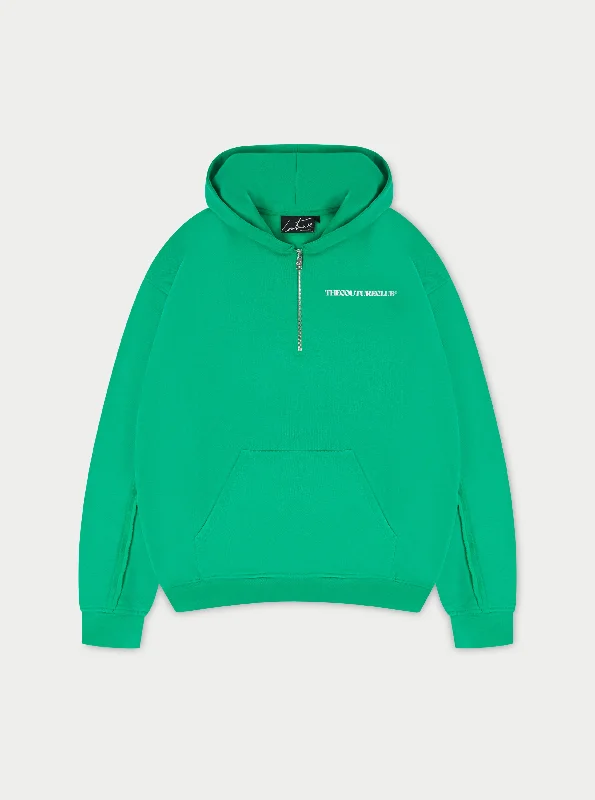 RAW SEAM QUARTER ZIP HOODIE - BRIGHT GREEN