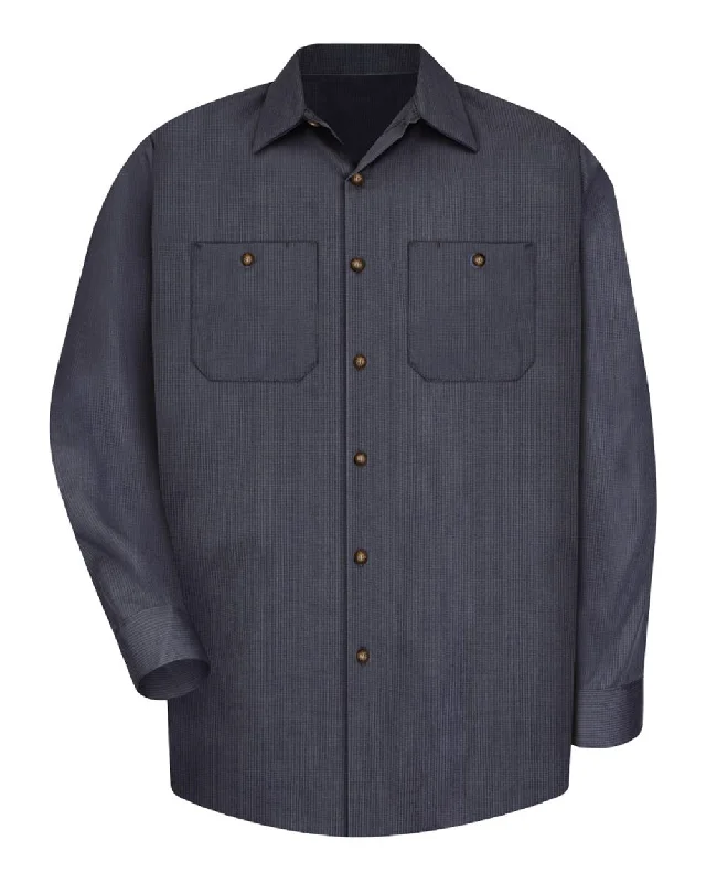 Red Kap SP14 Industrial Long Sleeve Work Shirt - Denim Blue Microcheck