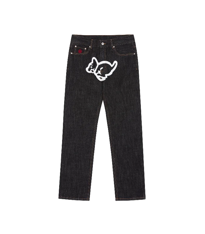 RUNNING PUPPY DENIM PANTS - BLACK