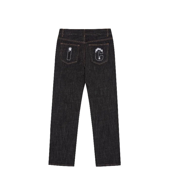 RUNNING PUPPY DENIM PANTS - BLACK