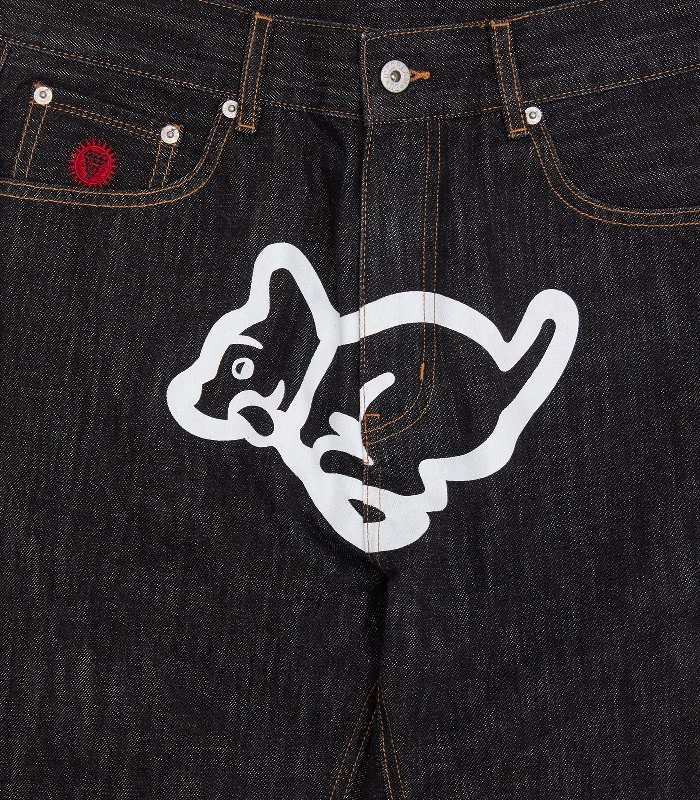 RUNNING PUPPY DENIM PANTS - BLACK