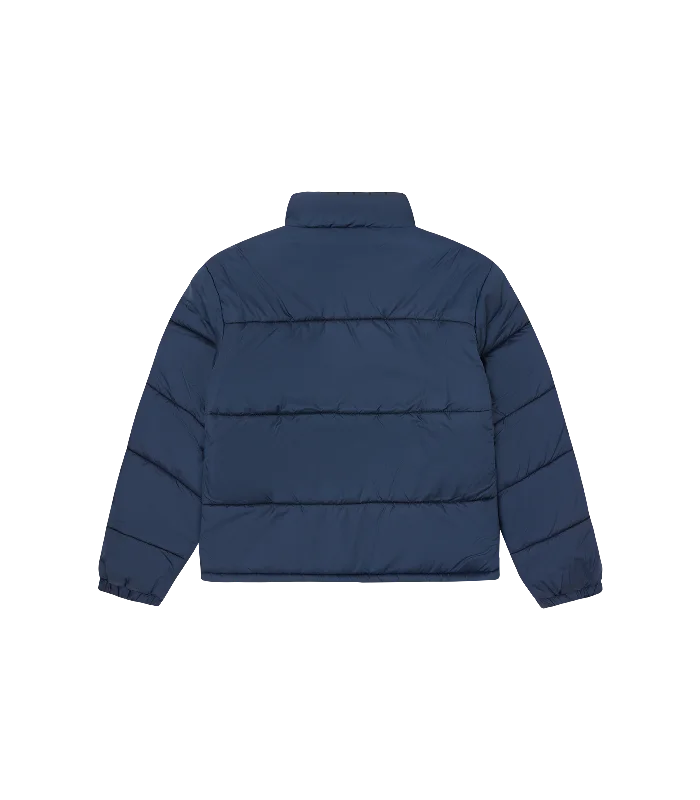 SMALL ARCH LOGO PUFFER JACKET - NAVY/WHITE LOGO