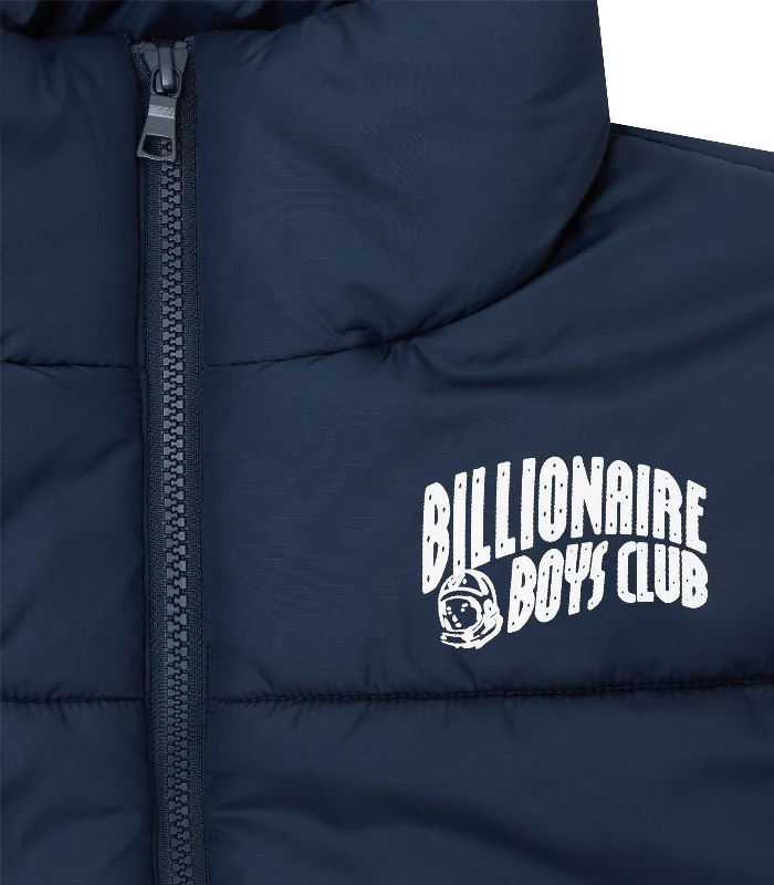 SMALL ARCH LOGO PUFFER JACKET - NAVY/WHITE LOGO